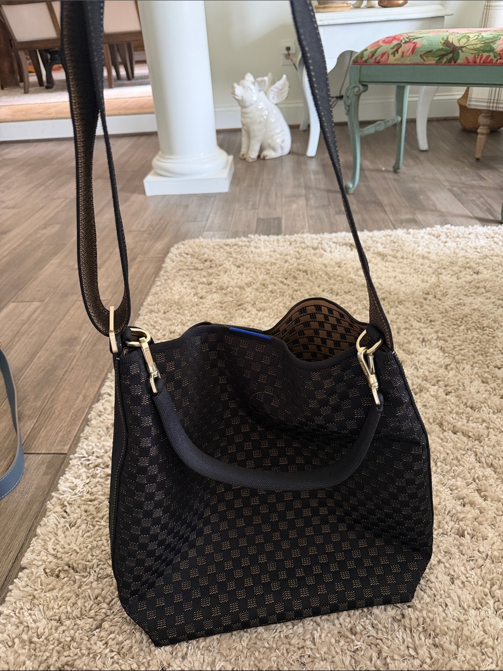 Rothy's Black and Brown Check Shoulder Bag
